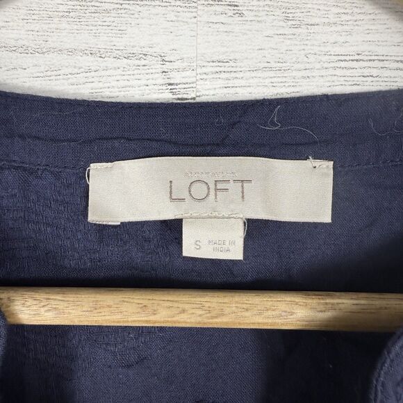 Ann Taylor Loft Womens Size Small Blue Cotton Bell Sleeve Blouse - Picture 4 of 6